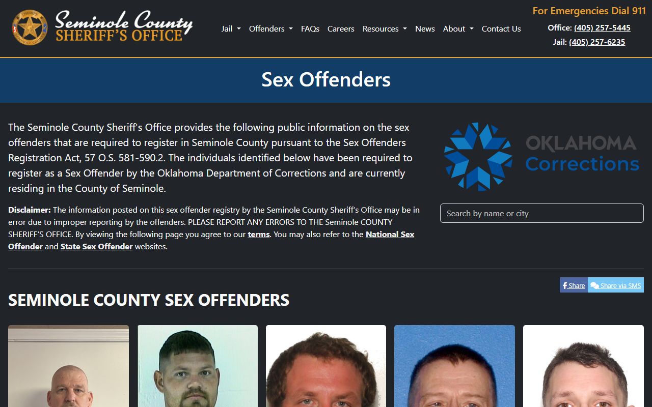 Seminole County sex-offender registry resource alongside court dockets