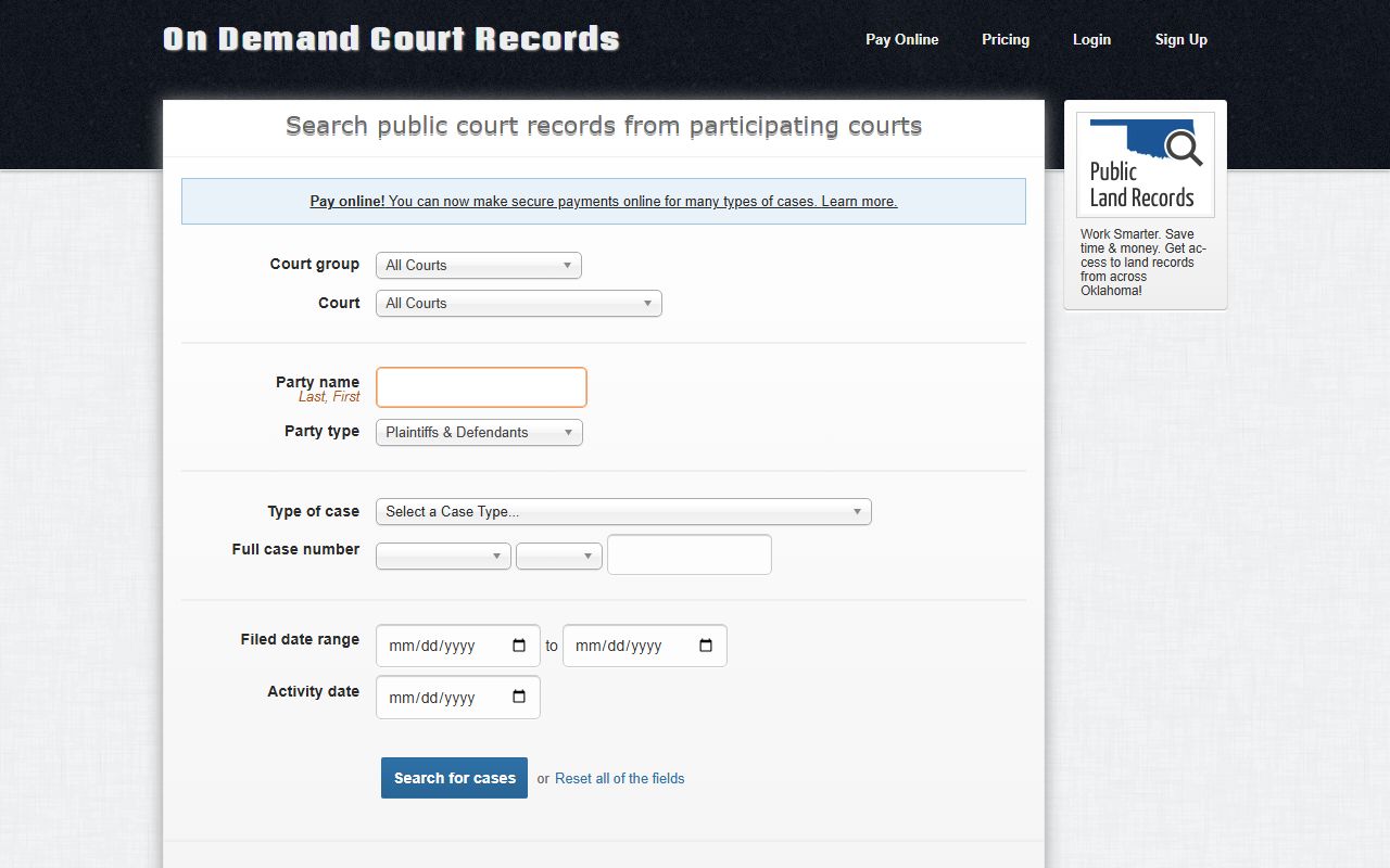 ODCR public search fields for Seminole County court records