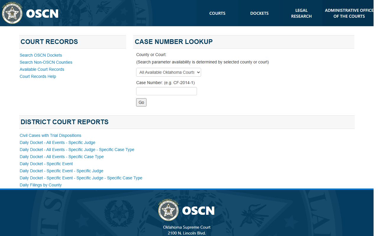 OSCN docket search for Seminole County court records