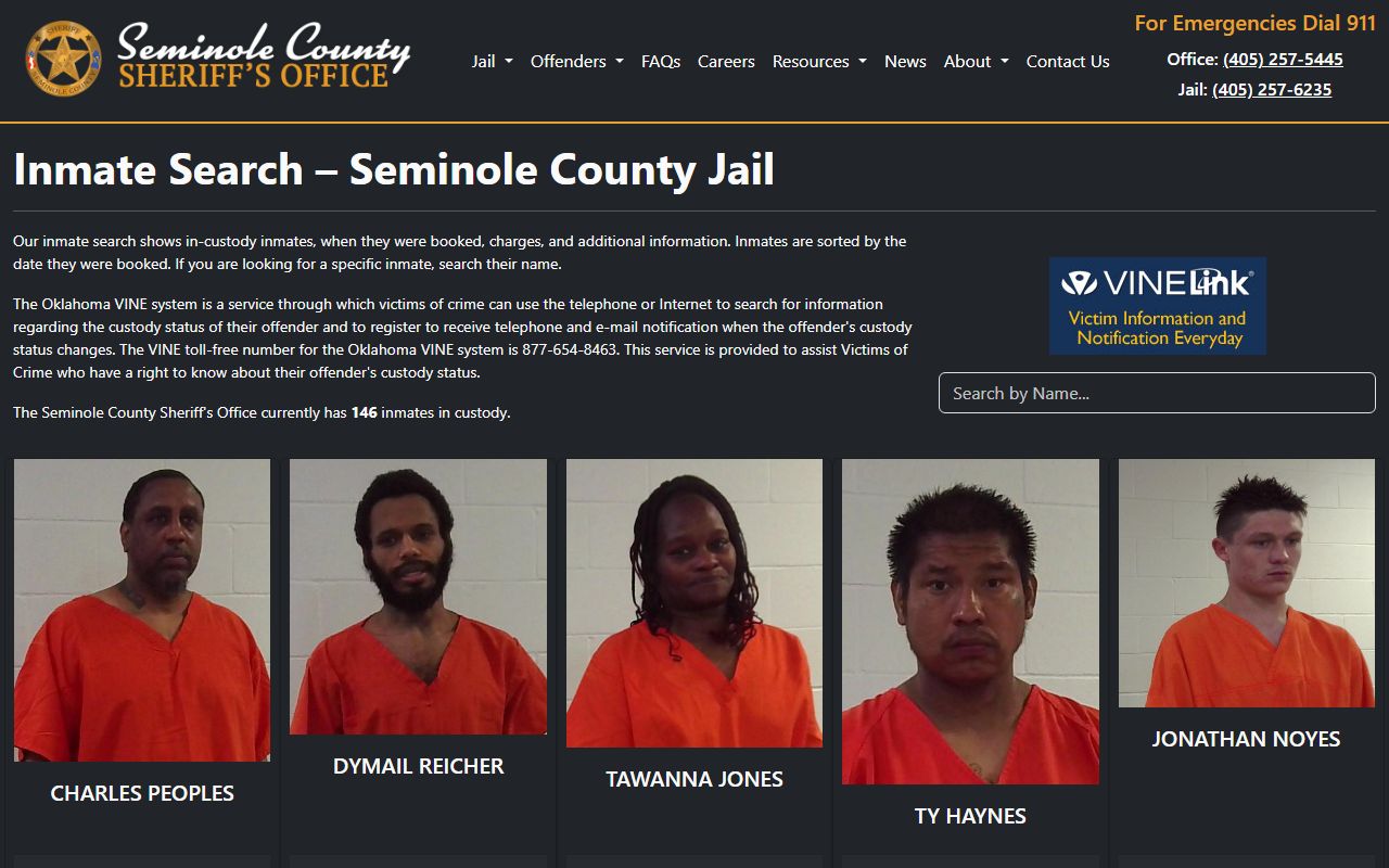 Seminole County jail inmate search showing current in-custody roster
