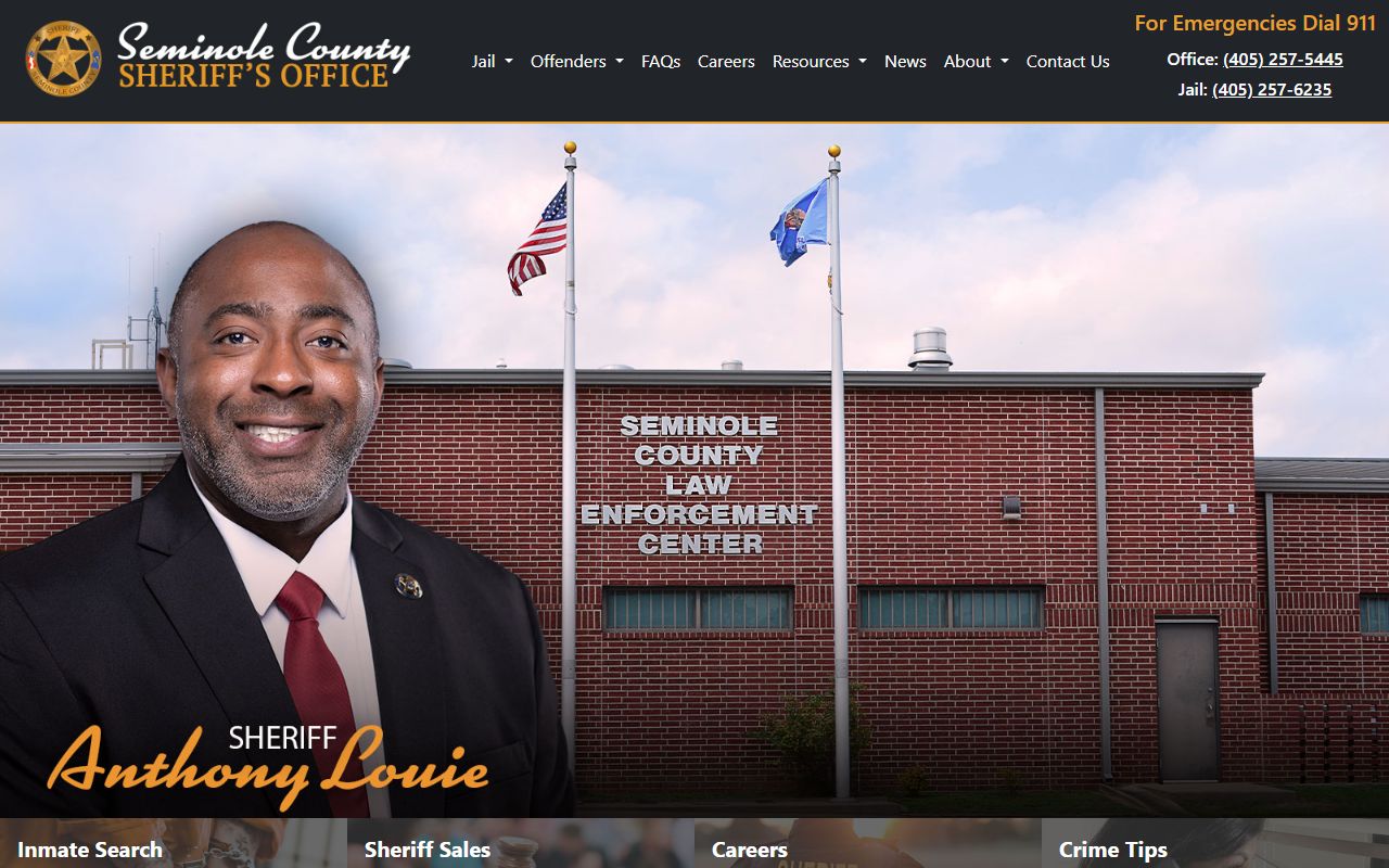 Seminole County Sheriff's Office home page linking to the jail inmate search