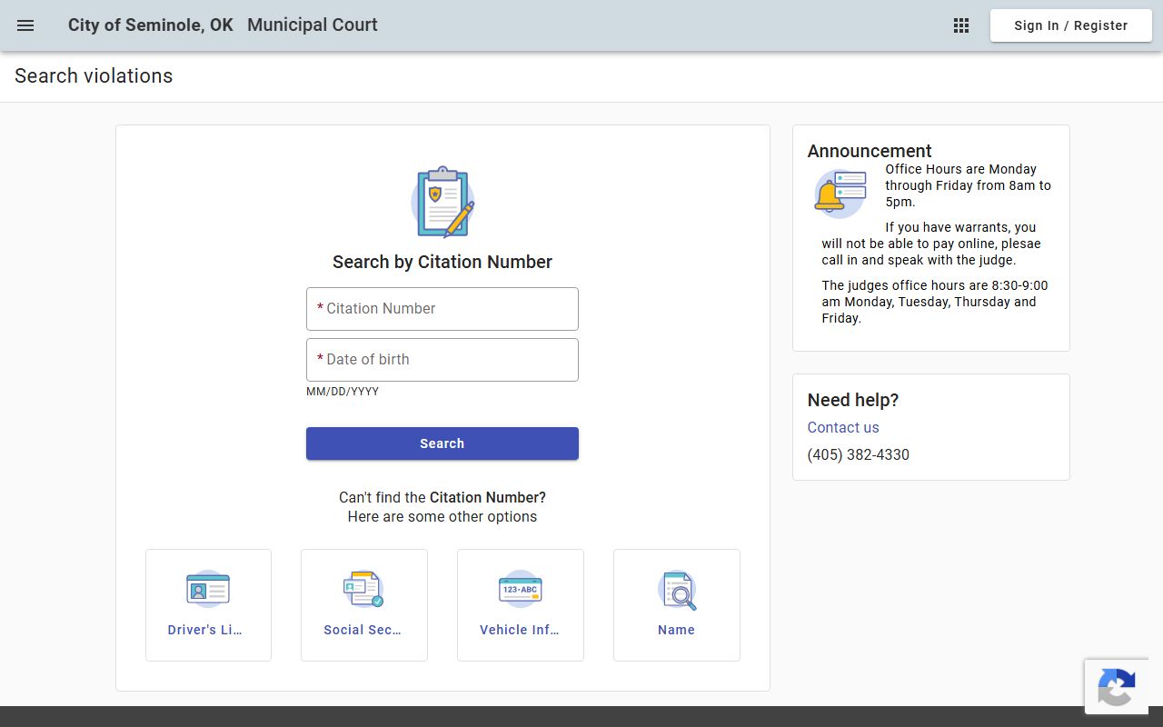 City of Seminole municipal citation search used to check a Seminole County warrant